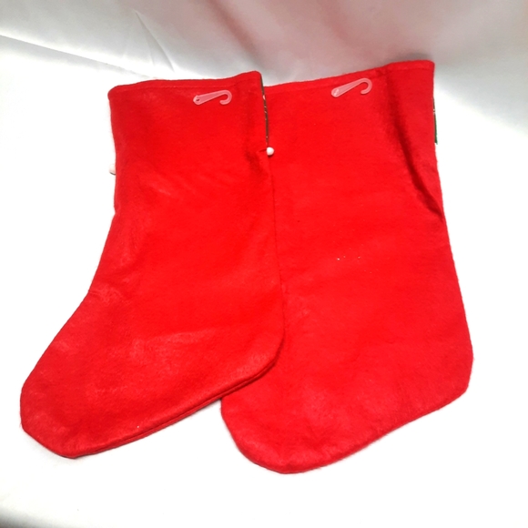 NWT 2 18" Felt Stockings with green cuff and ball trim with writing on cuff - Picture 3 of 4